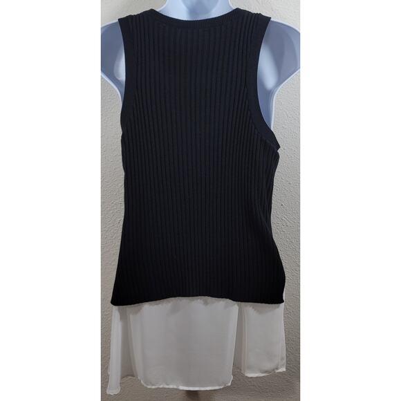 Bar III Black Ribbed Lined And Layered Sheer Hem Tank Top Medium Flowy Soft - Picture 3 of 5